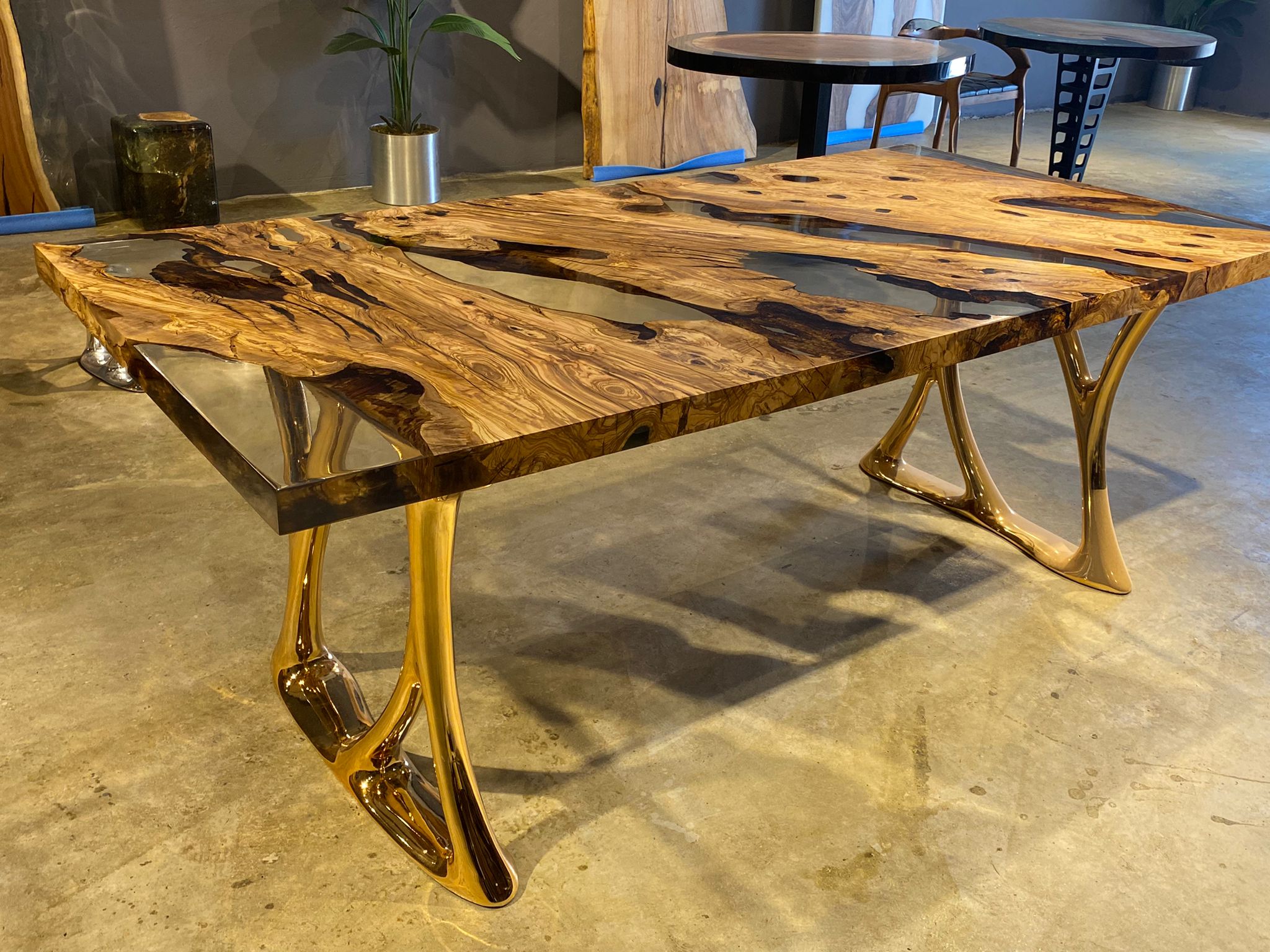 Picture of Olive Wood Clear Epoxy River Table Top 