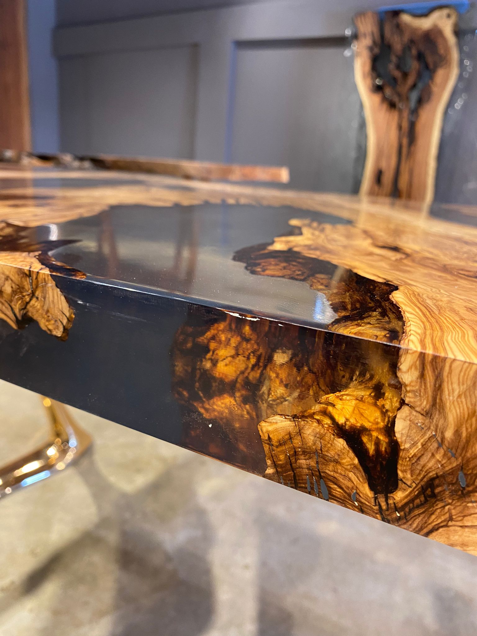 Picture of Olive Wood Clear Epoxy River Table Top 