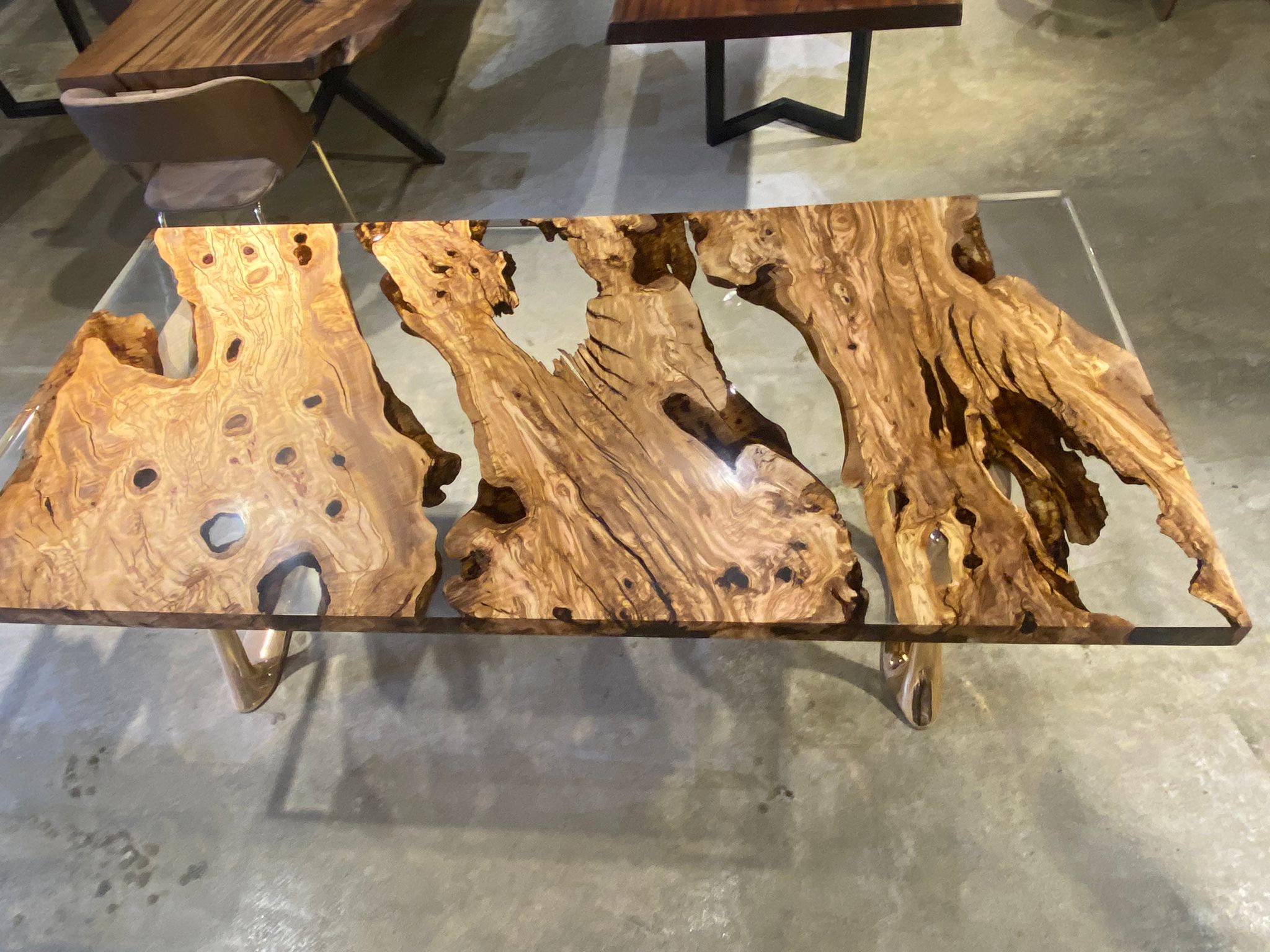 Picture of Olive Wood Clear Epoxy River Table Top 