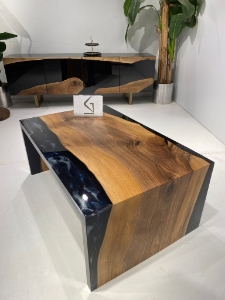 Picture of Custom Order Waterfall Coffee Table | Live Edge Resin Table |Epoxy Coffee Table 